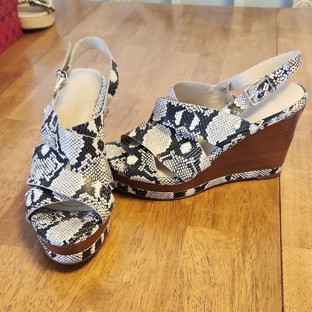 Cole Haan Black and White Snakeskin Wedges